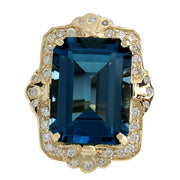 19.53 Carat Natural Topaz 14K Yellow Gold Diamond Ring - Fashion Strada