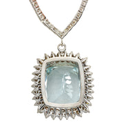 19.05 Carat Natural Aquamarine 14K White Gold Diamond Necklace - Fashion Strada