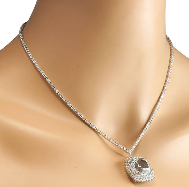 19.05 Carat Natural Aquamarine 14K White Gold Diamond Necklace - Fashion Strada