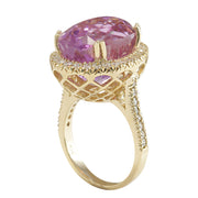 18.62 Carat Natural Kunzite 14K Yellow Gold Diamond Ring - Fashion Strada