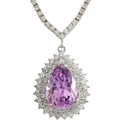 18.27 Carat Natural Kunzite 14K White Gold Diamond Necklace - Fashion Strada