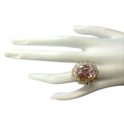 18.07 Carat Natural Kunzite 14K Yellow Gold Diamond Ring - Fashion Strada