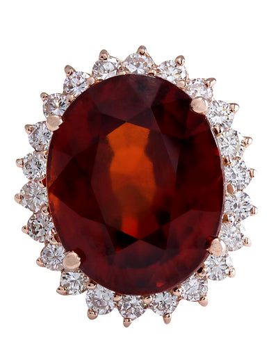 18.07 Carat Natural Hessonite Garnet 14K Rose Gold Diamond Ring - Fashion Strada