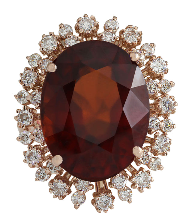 17.99 Carat Natural Hessonite Garnet 14K Rose Gold Diamond Ring - Fashion Strada