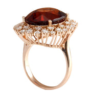 17.99 Carat Natural Hessonite Garnet 14K Rose Gold Diamond Ring - Fashion Strada