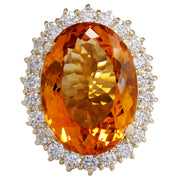 17.91 Carat Natural Citrine 14K Yellow Gold Diamond Ring - Fashion Strada
