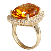 17.91 Carat Natural Citrine 14K Yellow Gold Diamond Ring - Fashion Strada