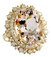 17.81 Carat Natural Morganite 14K Yellow Gold Diamond Ring - Fashion Strada