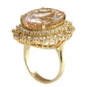 17.81 Carat Natural Morganite 14K Yellow Gold Diamond Ring - Fashion Strada