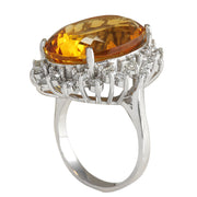 17.30 Carat Natural Citrine 14K White Gold Diamond Ring - Fashion Strada