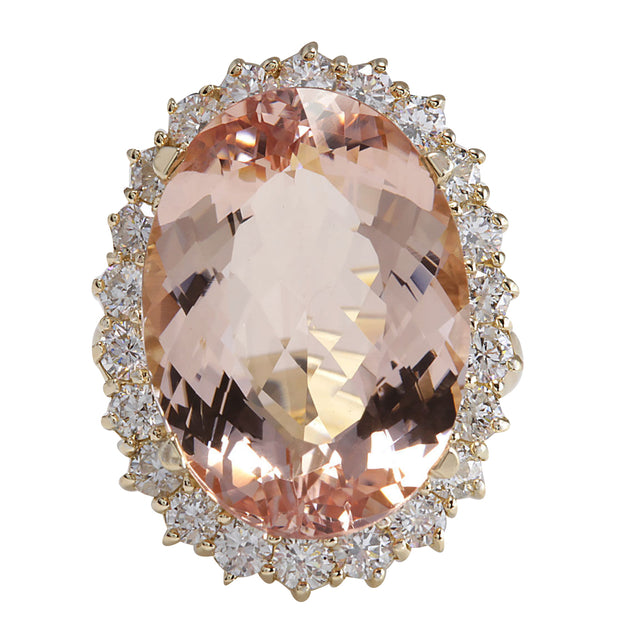 17.14 Carat Natural Morganite 14K Yellow Gold Diamond Ring - Fashion Strada