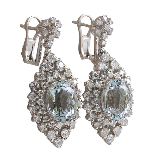 16.73 Carat Natural Aquamarine 14K White Gold Diamond Earrings - Fashion Strada