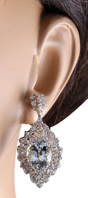 16.73 Carat Natural Aquamarine 14K White Gold Diamond Earrings - Fashion Strada