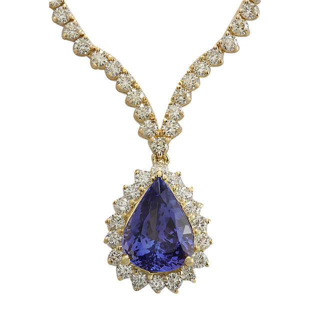 16.67 Carat Natural Tanzanite 14K Yellow Gold Diamond Necklace - Fashion Strada