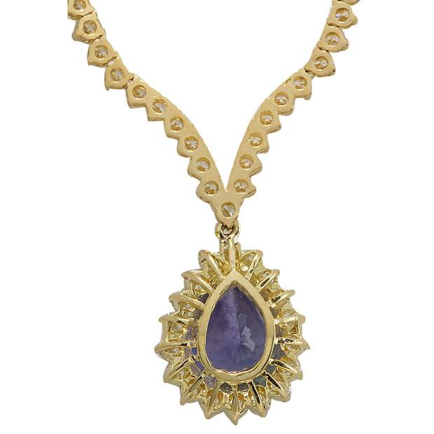 16.67 Carat Natural Tanzanite 14K Yellow Gold Diamond Necklace - Fashion Strada