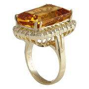 16.61 Carat Natural Citrine 14K Yellow Gold Diamond Ring - Fashion Strada