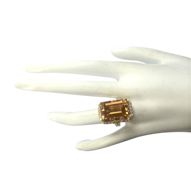 16.61 Carat Natural Citrine 14K Yellow Gold Diamond Ring - Fashion Strada