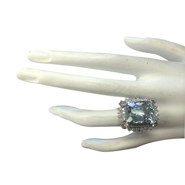 16.54 Carat Natural Aquamarine 14K White Gold Diamond Ring - Fashion Strada