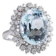 15.86 Carat Natural Aquamarine 14K White Gold Diamond Ring - Fashion Strada