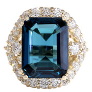 15.70 Carat Natural Topaz 14K Yellow Gold Diamond Ring - Fashion Strada