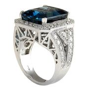 15.51 Carat Natural Topaz 14K White Gold Diamond Ring - Fashion Strada