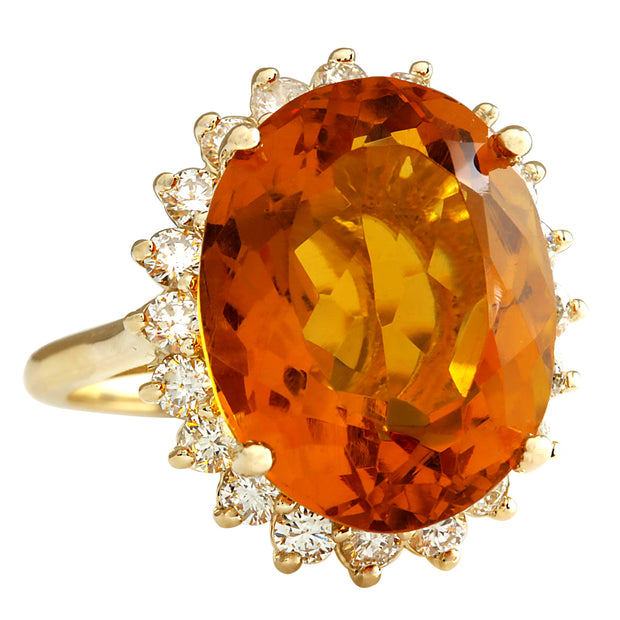 15.42 Carat Natural Citrine 14K Yellow Gold Diamond Ring - Fashion Strada