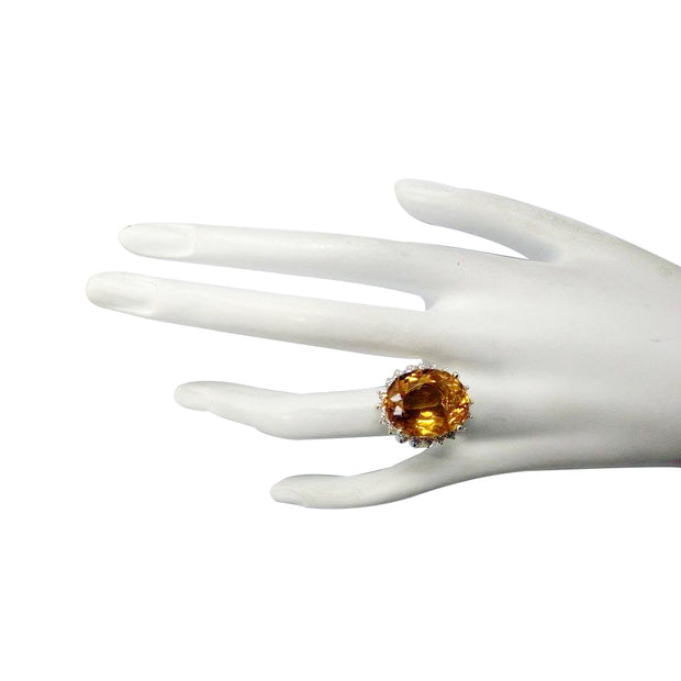 15.42 Carat Natural Citrine 14K Yellow Gold Diamond Ring - Fashion Strada
