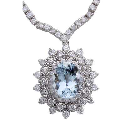 14.86 Carat Natural Aquamarine 14K White Gold Diamond Necklace - Fashion Strada