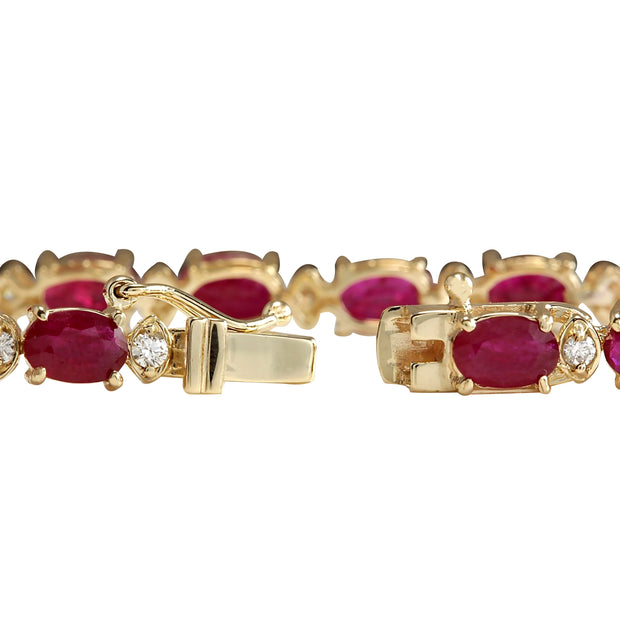14.56 Carat Natural Ruby 14K Yellow Gold Diamond Bracelet - Fashion Strada