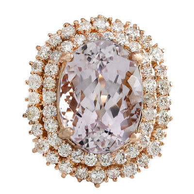 14.50 Carat Natural Morganite 14K Rose Gold Diamond Ring - Fashion Strada