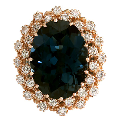 14.31 Carat Natural Topaz 14K Rose Gold Diamond Ring - Fashion Strada