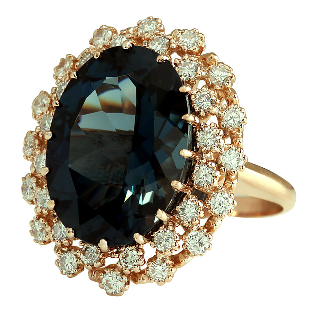 14.31 Carat Natural Topaz 14K Rose Gold Diamond Ring - Fashion Strada