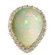 14.20 Carat Natural Opal 14K Yellow Gold Diamond Ring - Fashion Strada