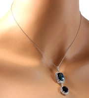 14.19 Carat Natural Topaz 14K White Gold Diamond Necklace - Fashion Strada
