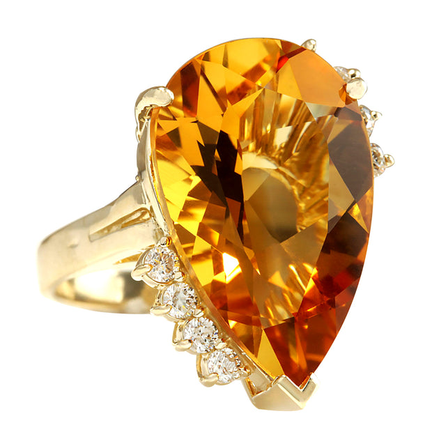 14.31 Carat Natural Citrine 14K Yellow Gold Diamond Ring - Fashion Strada