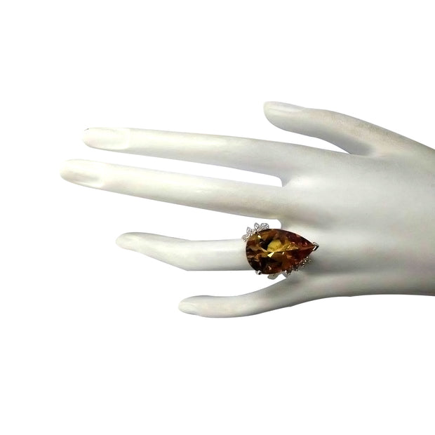 14.31 Carat Natural Citrine 14K Yellow Gold Diamond Ring - Fashion Strada