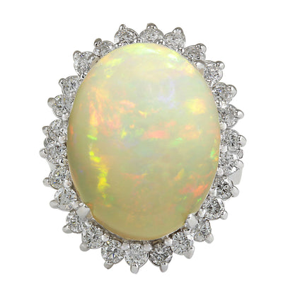 13.65 Carat Natural Opal 14K White Gold Diamond Ring - Fashion Strada