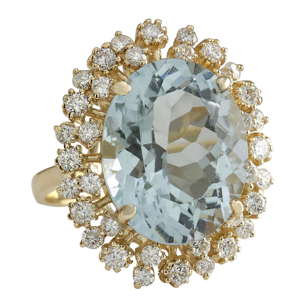 13.65 Carat Natural Aquamarine 14K Yellow Gold Diamond Ring - Fashion Strada