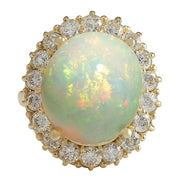 13.54 Carat Natural Opal 14K Yellow Gold Diamond Ring - Fashion Strada