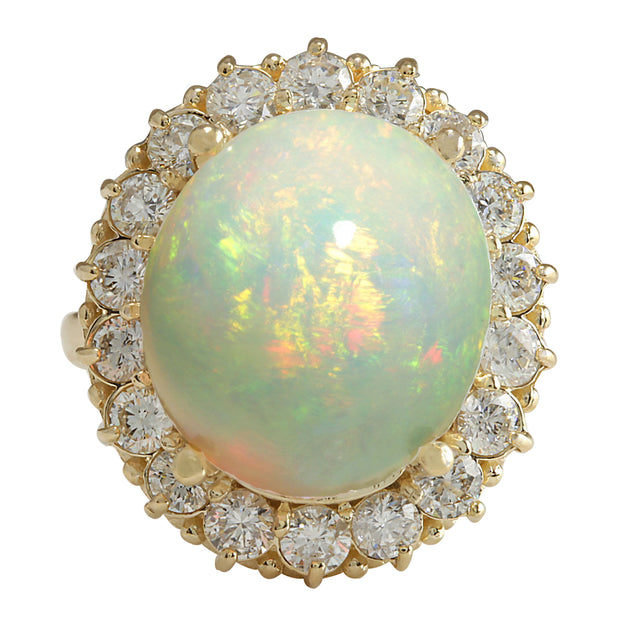 13.54 Carat Natural Opal 14K Yellow Gold Diamond Ring - Fashion Strada