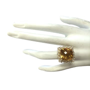 13.50 Carat Natural Citrine 14K Yellow Gold Diamond Ring - Fashion Strada