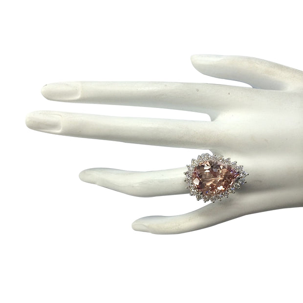 13.43 Carat Natural Morganite 14K White Gold Diamond Ring - Fashion Strada