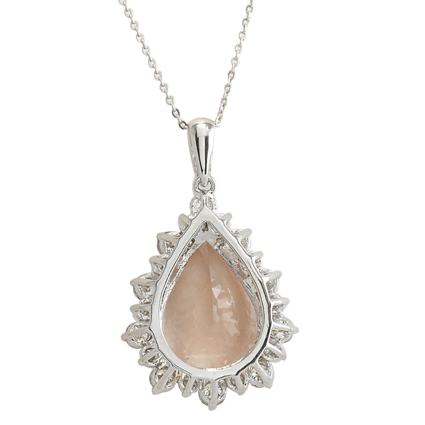 13.42 Carat Natural Morganite 14K White Gold Diamond Necklace - Fashion Strada