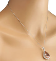 13.42 Carat Natural Morganite 14K White Gold Diamond Necklace - Fashion Strada