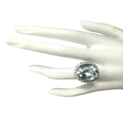 13.42 Carat Natural Aquamarine 14K White Gold Diamond Ring - Fashion Strada