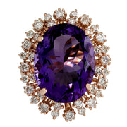 13.19 Carat Natural Amethyst 14K Rose Gold Diamond Ring - Fashion Strada