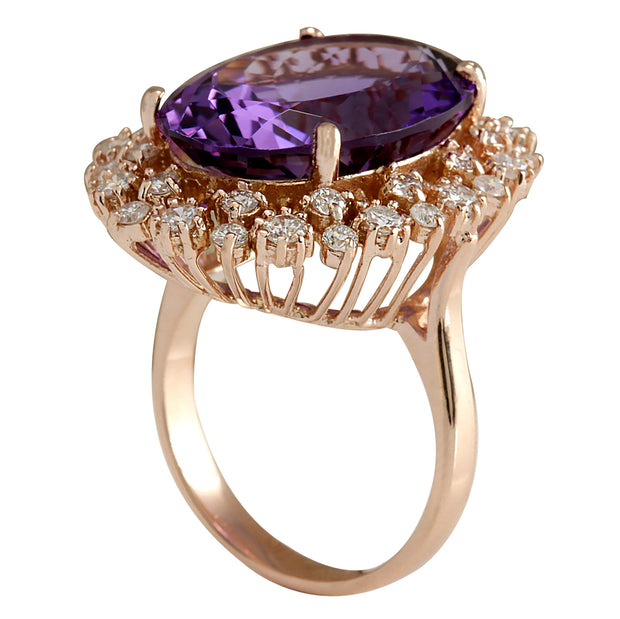 13.19 Carat Natural Amethyst 14K Rose Gold Diamond Ring - Fashion Strada