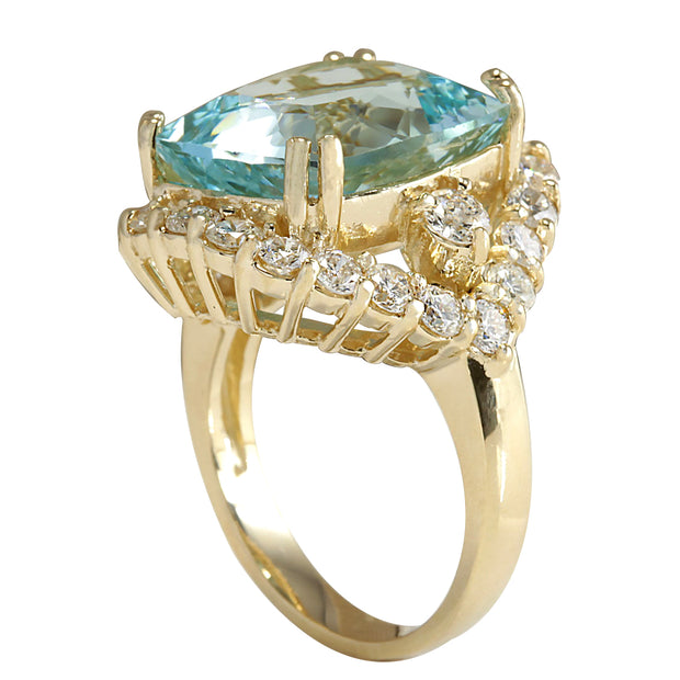13.13 Carat Natural Aquamarine 14K Yellow Gold Diamond Ring - Fashion Strada