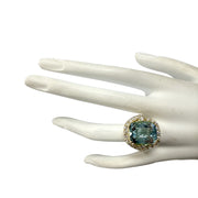 13.13 Carat Natural Aquamarine 14K Yellow Gold Diamond Ring - Fashion Strada
