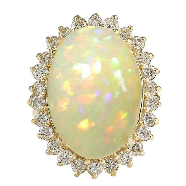 12.51 Carat Natural Opal 14K Yellow Gold Diamond Ring - Fashion Strada